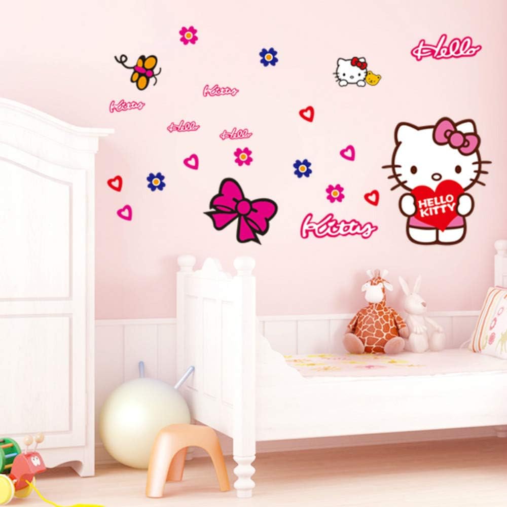 Hesuimaoyi Hello Kitty Removable PVC Wall Sticker Cartoon Children Cute Mural Stickers