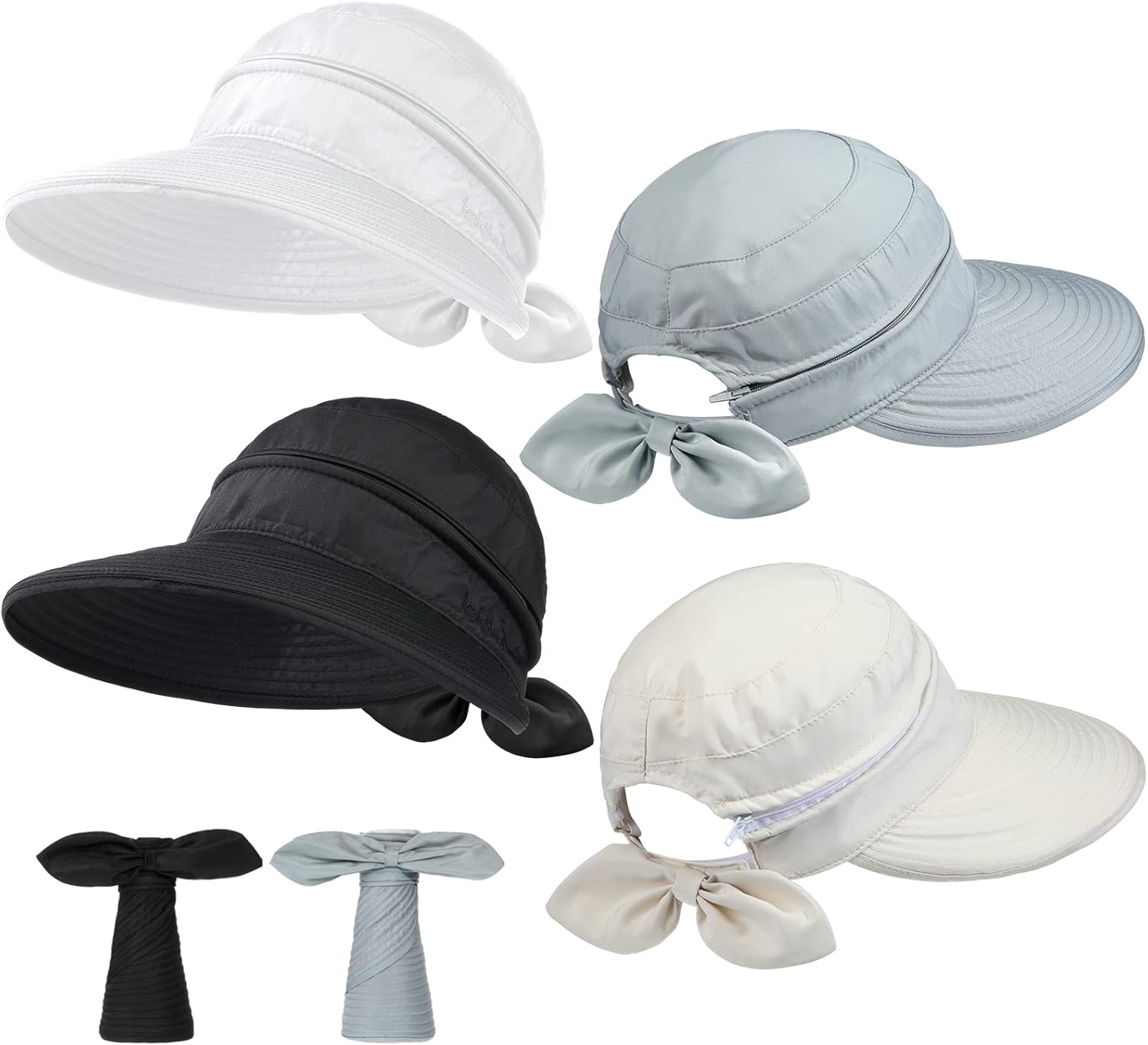 4 Pcs Foldable Sun hat Visor Ponytail Hat Women Summer UV Protection