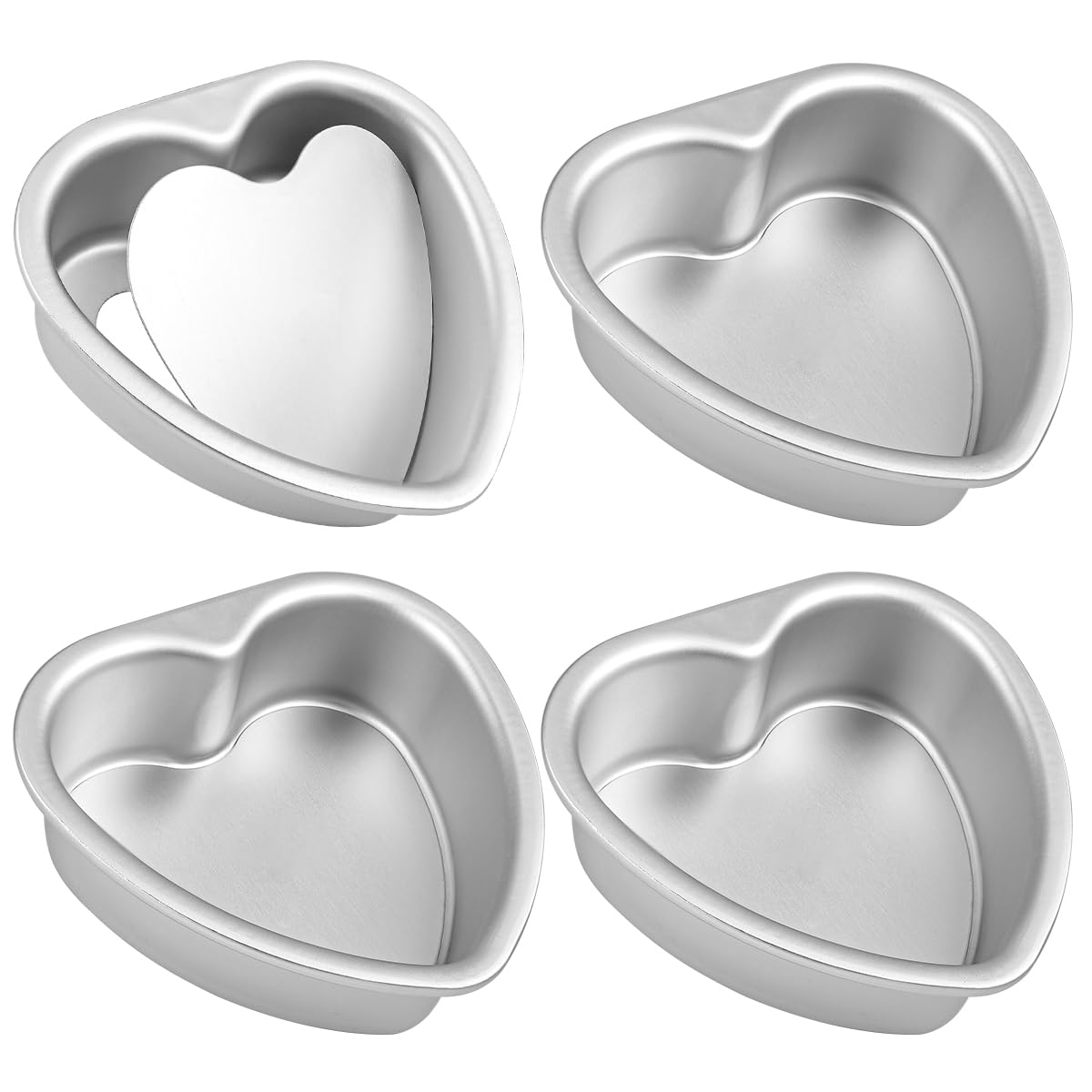 DOERDO - 4 moldes para tartas en forma de corazón de 4 pulgadas, antiadherentes, moldes de aluminio con parte inferior extraíble para aniversario, cumpleaños, día de San Valentín, 4.1 x 4.3 x 1.4
