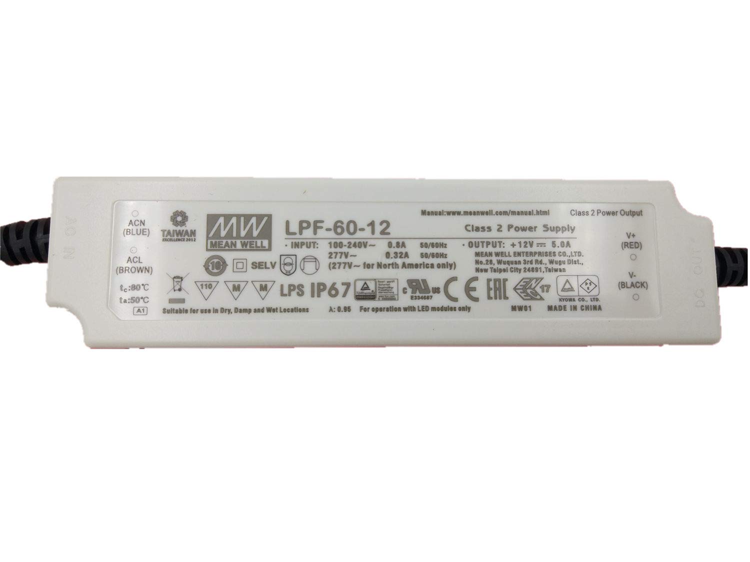 MEAN WELL MW LPF-60-12 12V 5A 60W Single Output LED Switching Power Supply with PFC