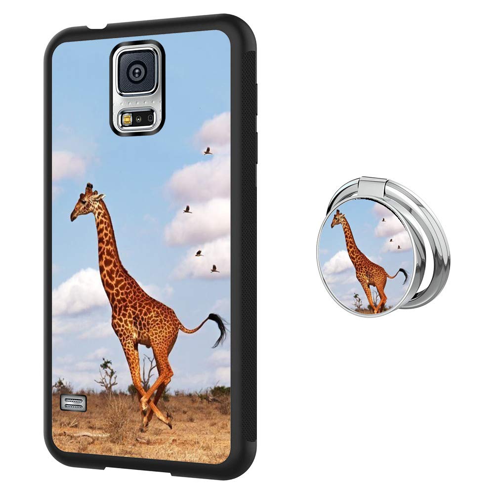 Giraffe Sika Deer Samsung Galaxy S5 Phone Case with Ring Holder Stand, Shockproof Soft TPU Premium PC Protective Bumper 360 Degree Rotation Ring Stand for Samsung Galaxy S5-Black