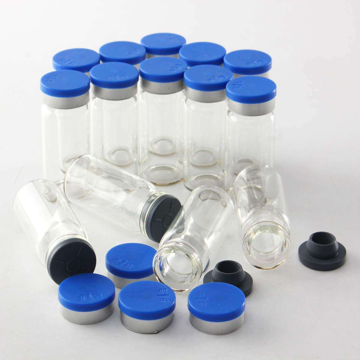 100 Unids 10 Ml De Frasco De Vidrio Transparente Con Viales De Almacenamiento Con Tapón, Cierre De Sellos, Tapas De Aluminio Azul