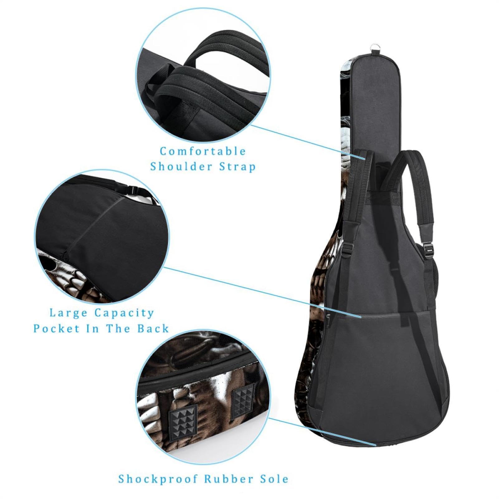 Tasche für Bassgitarre mit Halloween-Schädel 84, Akustikgitarrentasche 101,6 cm (40 Zoll) E-Gitarrenkoffer, wasserdichte Oxford-E-Gitarre, Gigbag für akustische Konzertgitarre, Ukulele, Halloween