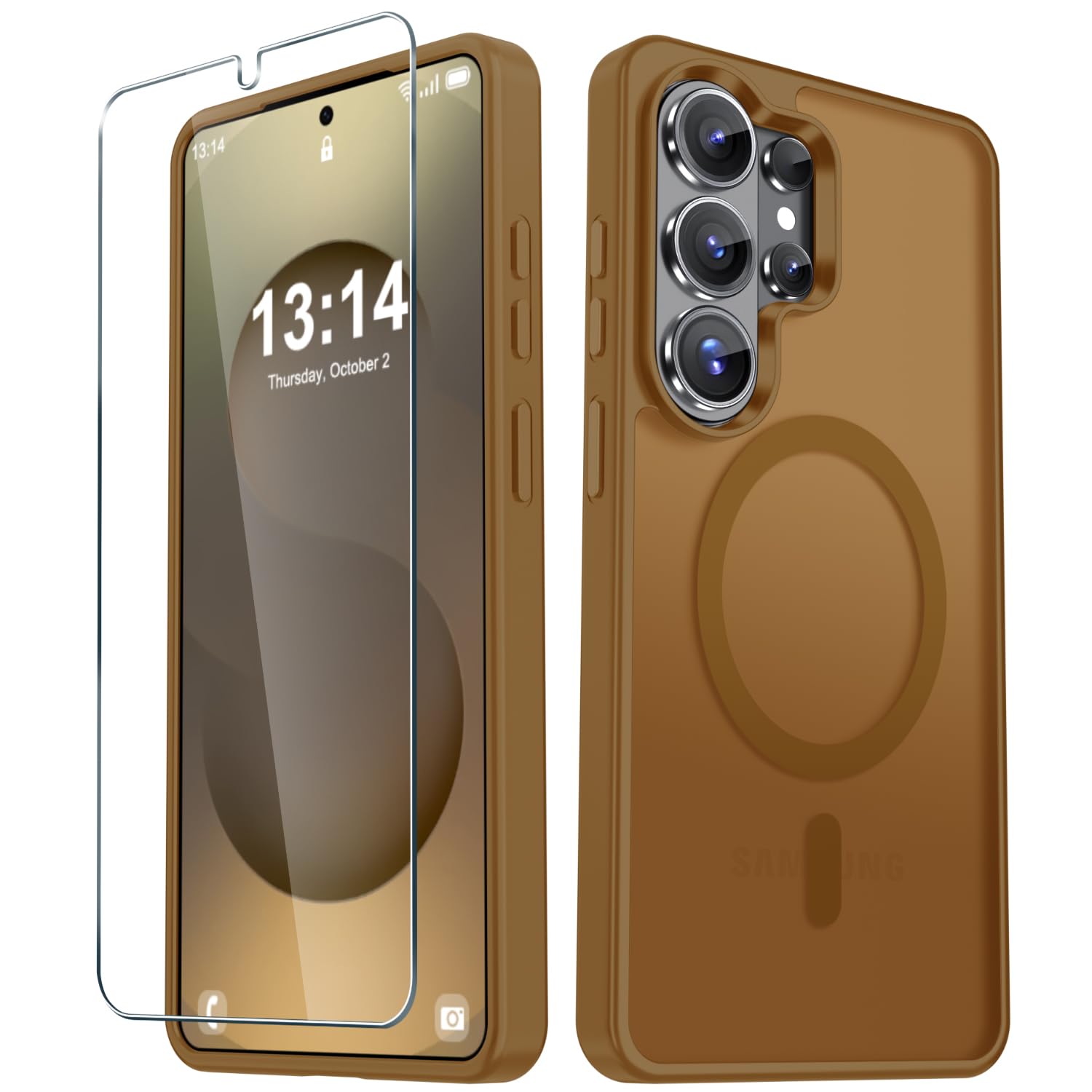 for Samsung Galaxy S26 Ultra Case, Matte Magnetic Phone Cover, Brown | Fit for MagSafe, Screen Protector included, Shockproof Military Grade Protection, Translucent Frosted Back