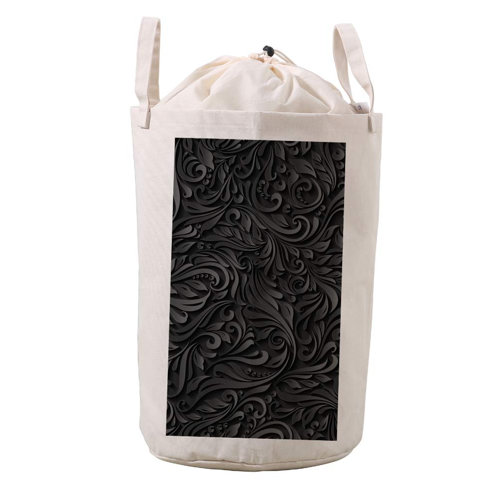 Sac à linge en lin aux fleurs noires idéal pour organiser votre salle de bain avec élégance