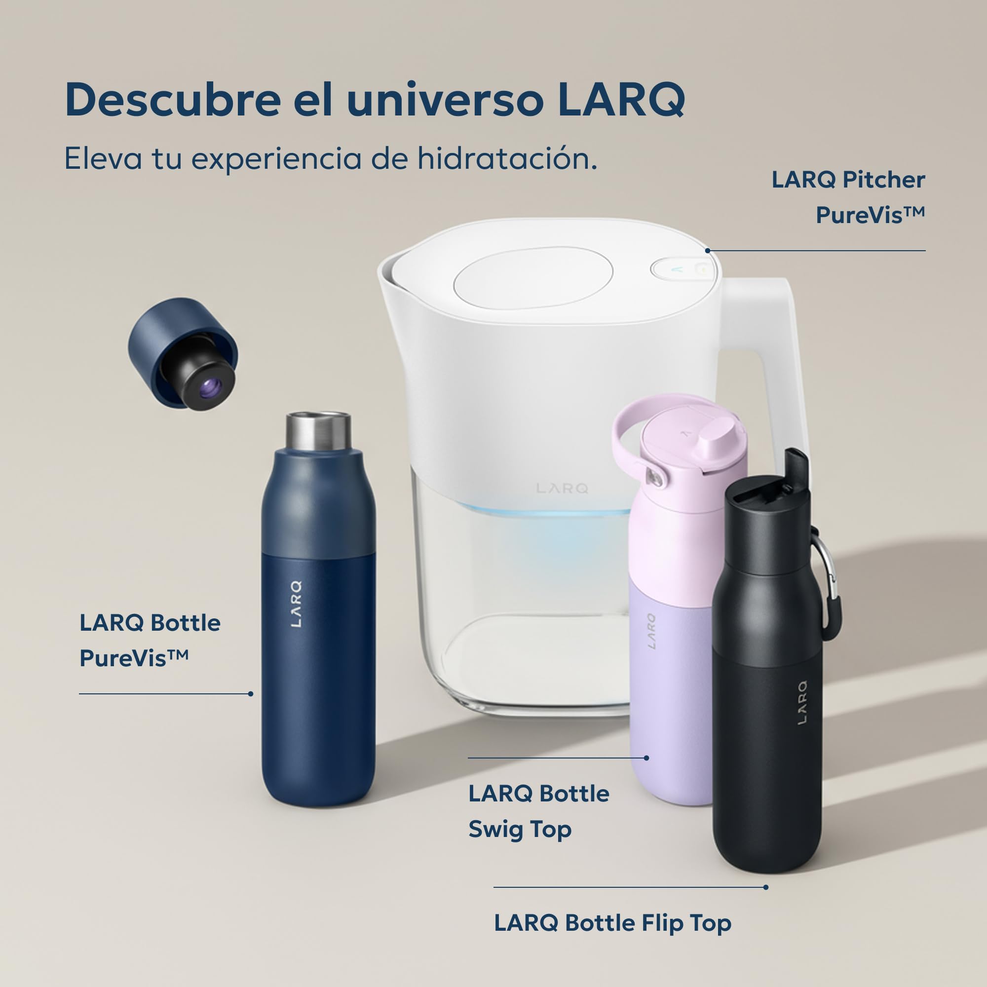 LARQ PureVis 2 Botella de Agua Inteligente con Filtro - Autolimpiable UV, Seguimiento de Hidratación vía App, Acero Inoxidable Aislado – Garantía 2 Años – 1 Litro