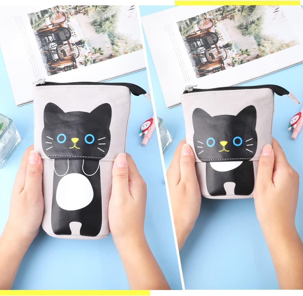 Masinca（マシンカ）韓国風 かわいい ペンケース ペン袋 筆袋 筆箱 収納バッグ 化粧ポーチ 男の子 女の子 小学生 中学生 高校生 大学生 社会人用 (B-ブラック ネコ)
