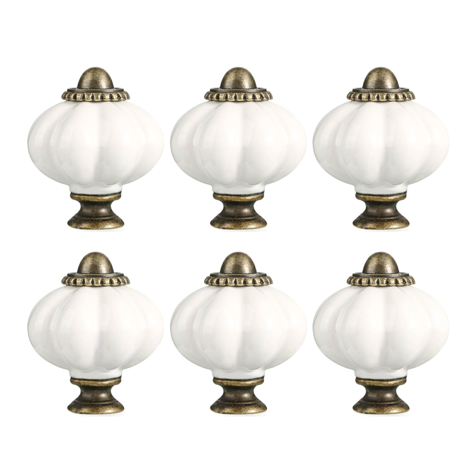 Nvoqilin White 6Pcs Ceramic Pumpkin Cabinet Knobs, Kitchen Drawer Pulls Handles For Wardrobe Cupboard Furniture Hardware Ceramic Pumpkin Cabinet Handle