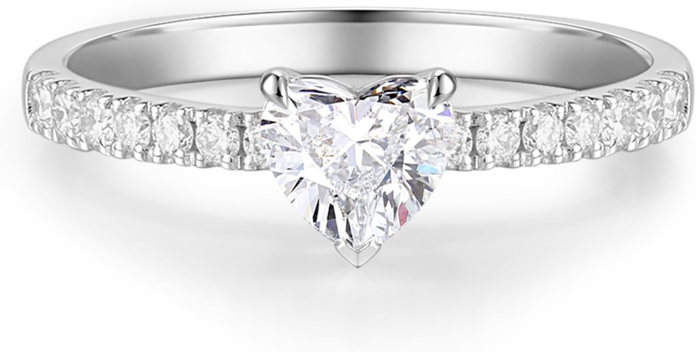 AGVANA Radiant Muse 0.3-1.0 Carat Heart-Cut Lab Grown Diamond Ring in Sterling Silver (0.5-1.2 Ct. Tw.) Engagement Anniversary Wedding Ring for Women (D-E Color, VS Clarity)