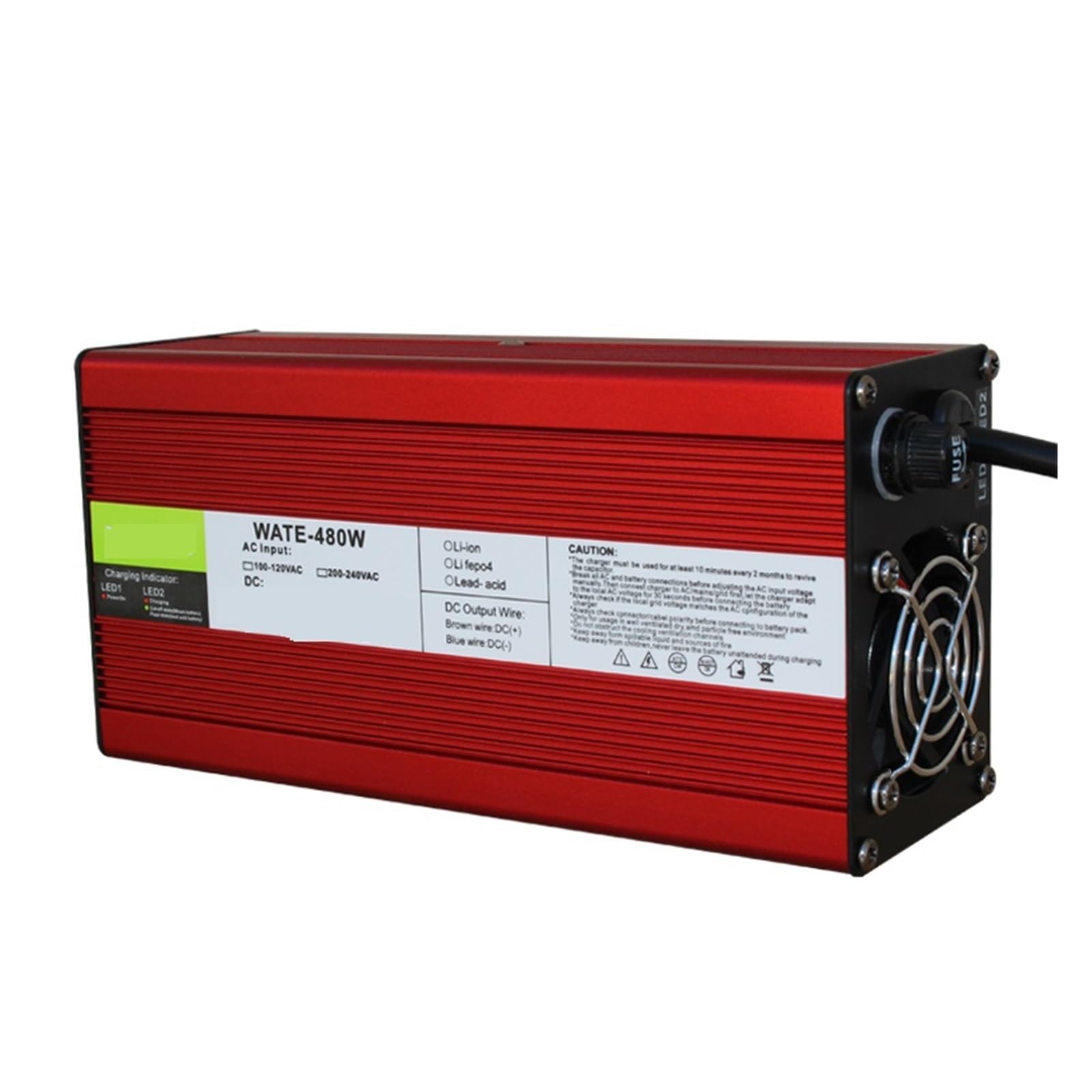 Cargador de Litio Lifepo4-cell Corriente Cargador de batería de Iones de Litio de 54,6 V y 8 A, 13 s, 48 ​​V, Salida con Ventilador de refrigeración, Carcasa de Aluminio Rojo(3P GX16,E+U)