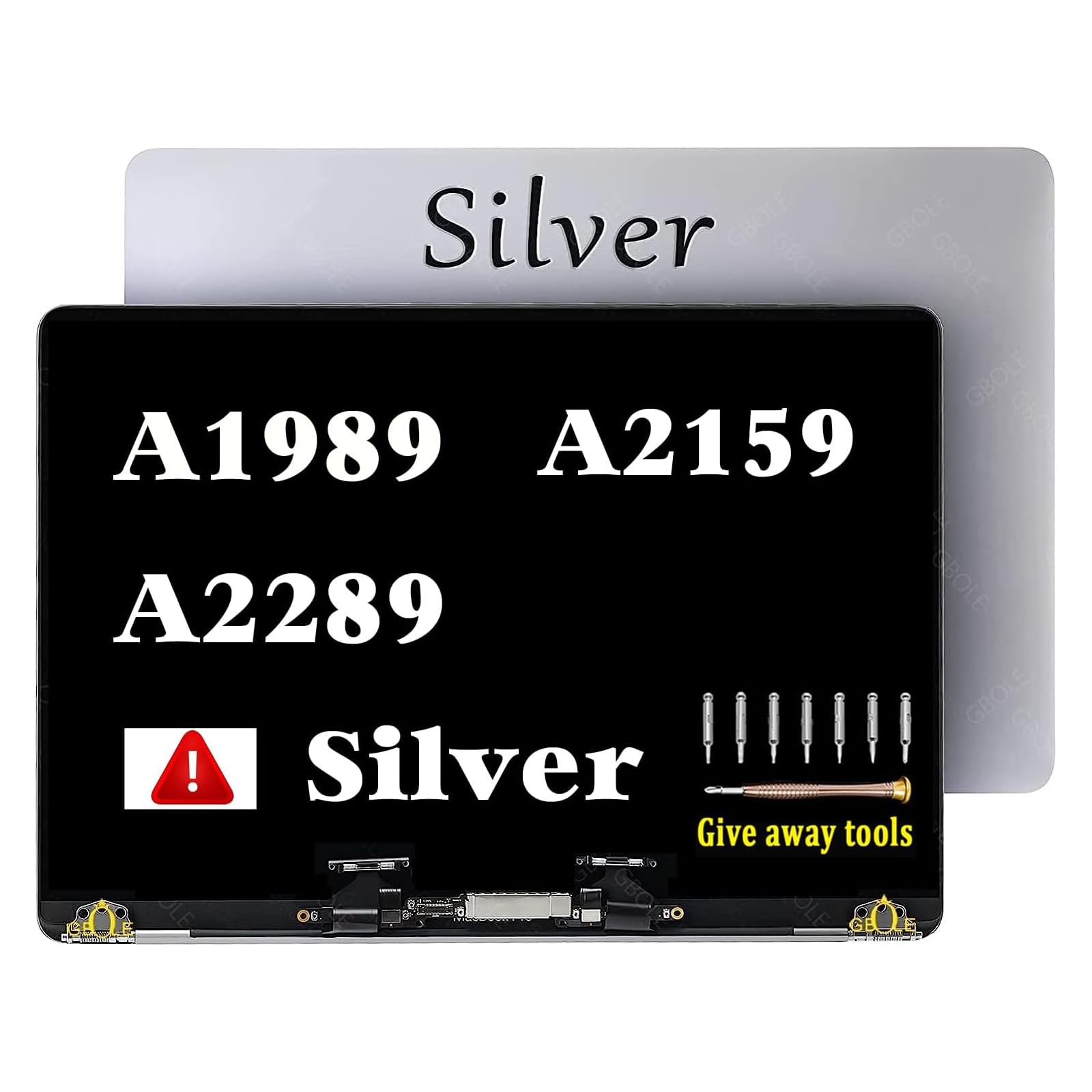 GBOLE Screen Replacement for MacBook Pro Retina A1989 A2159 A2289 EMC 3214 3358 3301 3456 3348 Mid 2018 2019 LCD Screen Assembly (Silver)
