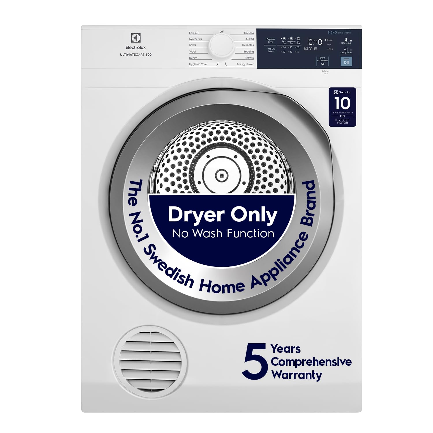 Electrolux 7.5KG Fully Automatic Vented Clothes Dryer Machine, Reverse Tumbling, Smart Sensors, Colour Care, Drying Only - No Washing Function, White, UltimateCare 300, EDV754H3WB