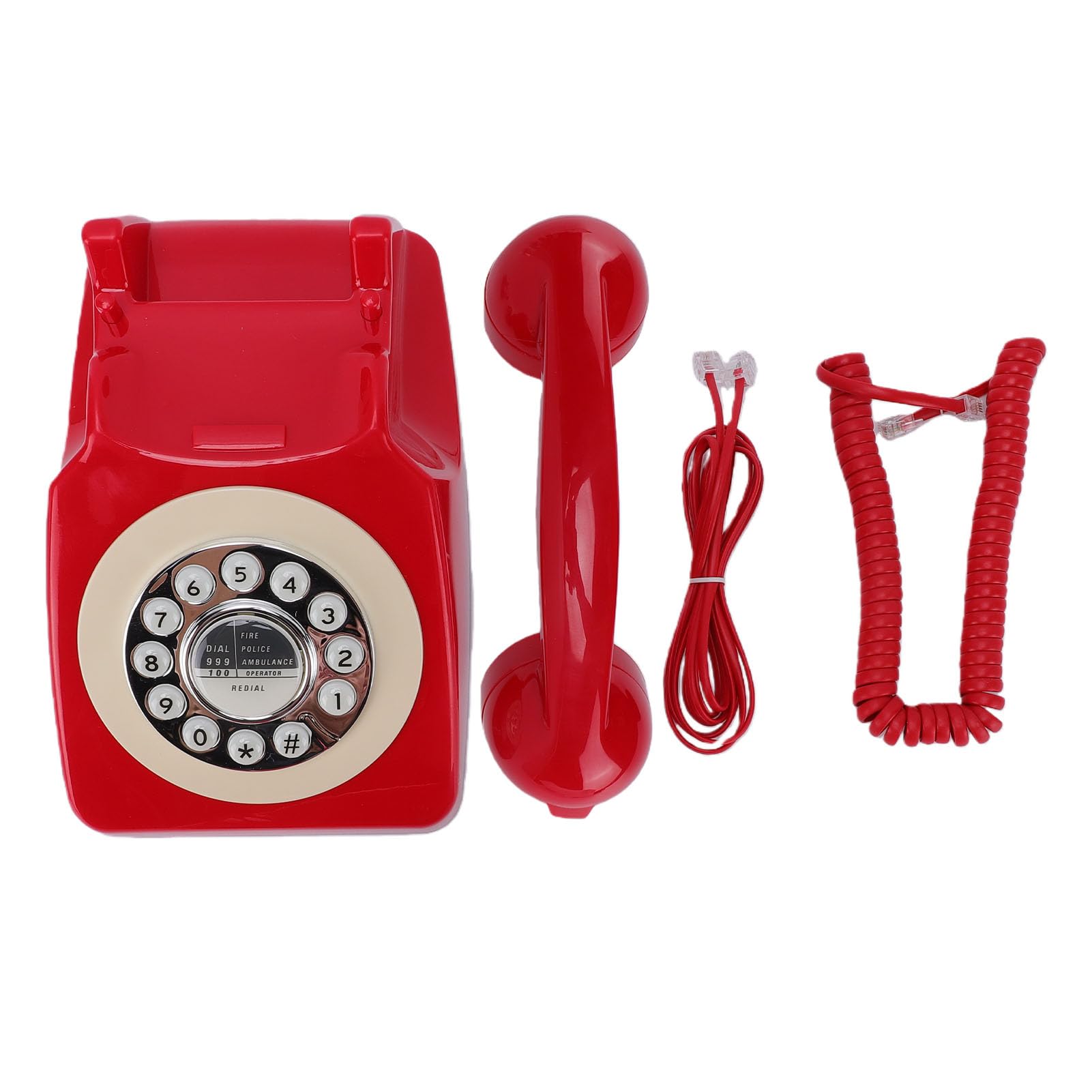 VBESTLIFE Teléfono Fijo Retro, Teléfono Residencial Clásico Vintage con Cable con Función de Rellamada, Conector RJ11, para Oficina en Casa (Rojo)