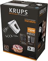 Krups 3 Mix 9000 Handmixer, 750 Watt, Geschwindigkeitsregler, Turbomodus, ergonomischer Griff, Handrührgerät inkl. Schneebesen, Knethaken, Pürierstab-Aufsatz, Messbecher, weiß/silber, GN9121 – Ansicht 8