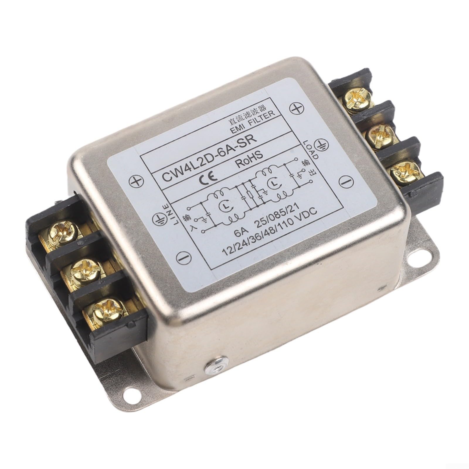 Filtro EMI CW4L2D-6A-SR de 2 niveles y conexion de pinza para corriente continua CC
