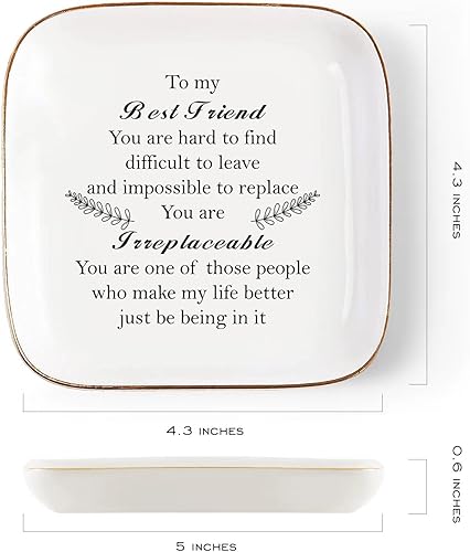 Miniatura 5 de Regalos de cumpleaños para amigas, mujeres, plato de cerámica para anillos con texto en inglés "You are Irreplaceable Friend", regalos únicos para