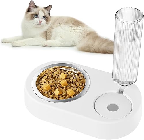 Juego de dispensador automático de comida y agua para perros y gatos, juego de cuencos de comida para mascotas con botella de agua automática para