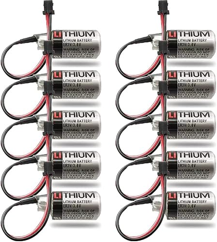 Paquete de 10 baterías de litio PLC ER3V 3.6V JZSP-BA01 1000mAh para Toshiba ER3V con enchufe negro