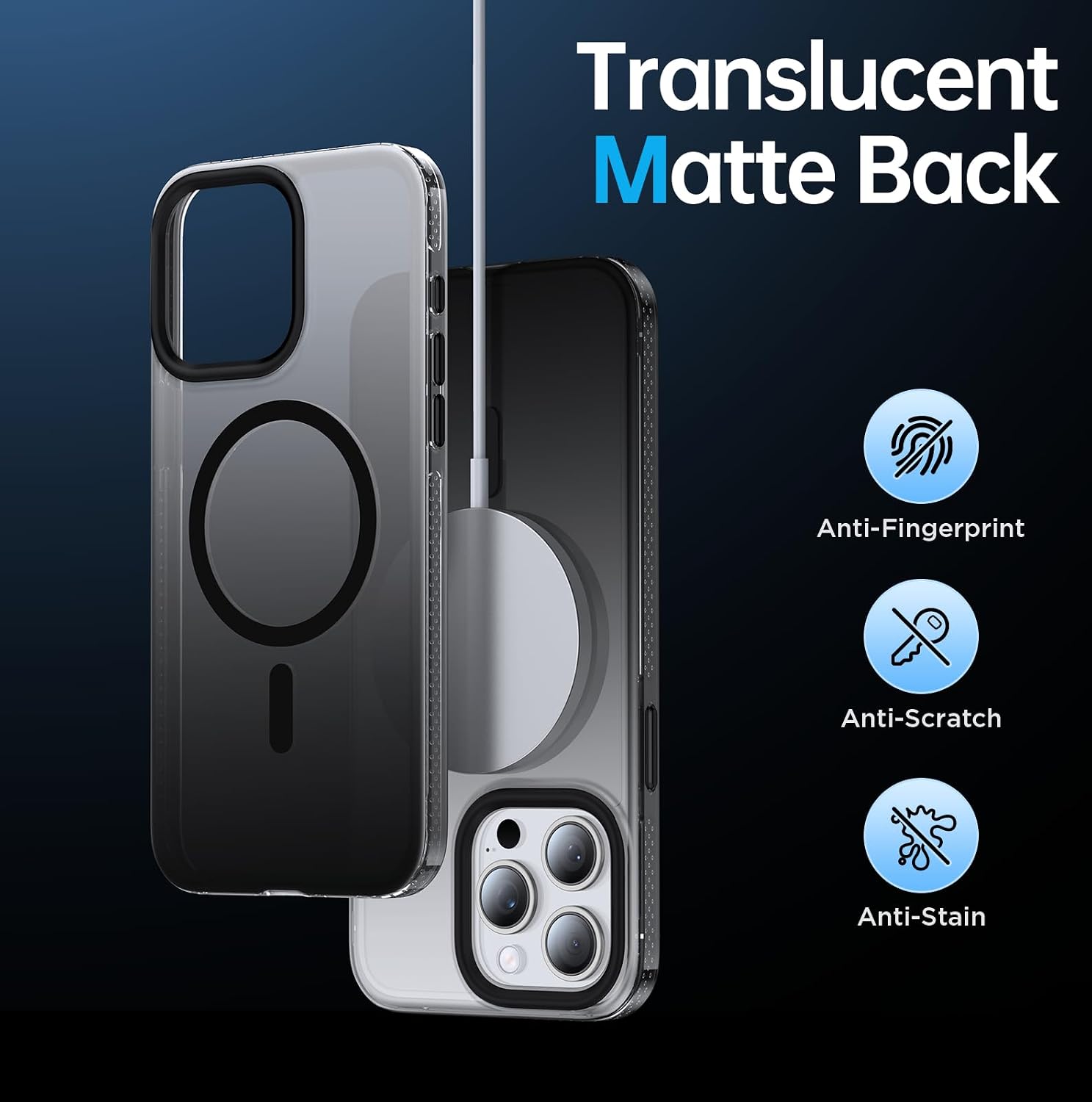 Magnetic for iPhone 14 Pro Case [Strong Magnetic] [10FT Military Grade Protective] Translucent Matte Slim Case for iPhone 14 Pro Phone Case (6.1"),Gradient Black