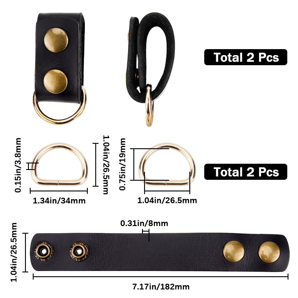 GORGECRAFT 2Pcs Black Leather Belt Keepers Loop Stays Heavy Duty Tactical Belt End Holder Retainer with 2PCS Iron D Rings Belt Loop Keepers Keychain for Belt Fixing Outdoor Sports Men Women