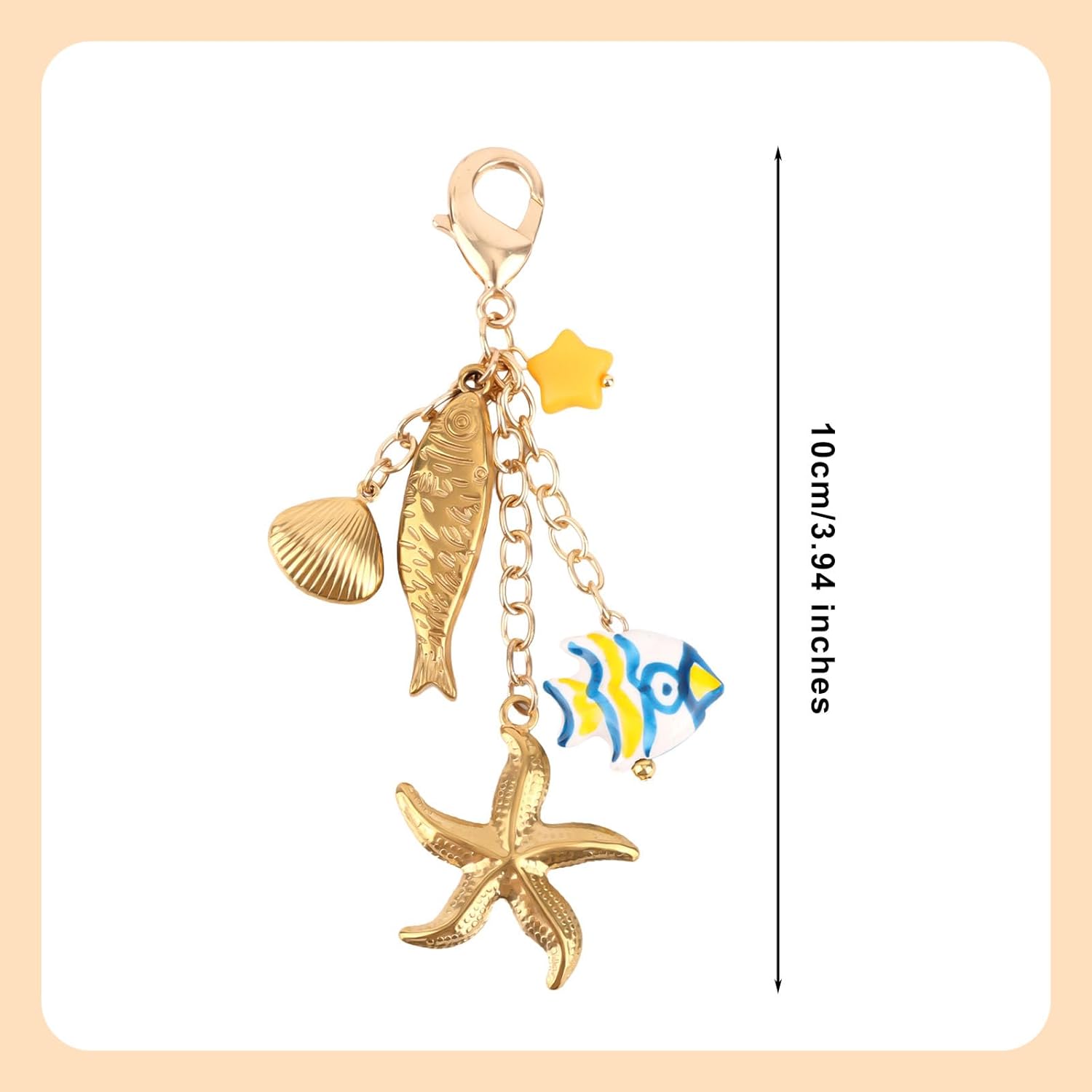 Gold Beach Keychain, Cute Seashell Fish Starfish Bag Keyring Charm Summer Ocean Key Chain Purse Charms for Handbags Accessories Girls Women Gifts - Image 2