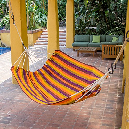 NOVICA Red Orange Purple Tropical Striped Fabric 2 Person Brazilian Style Hammock, Guatemalan