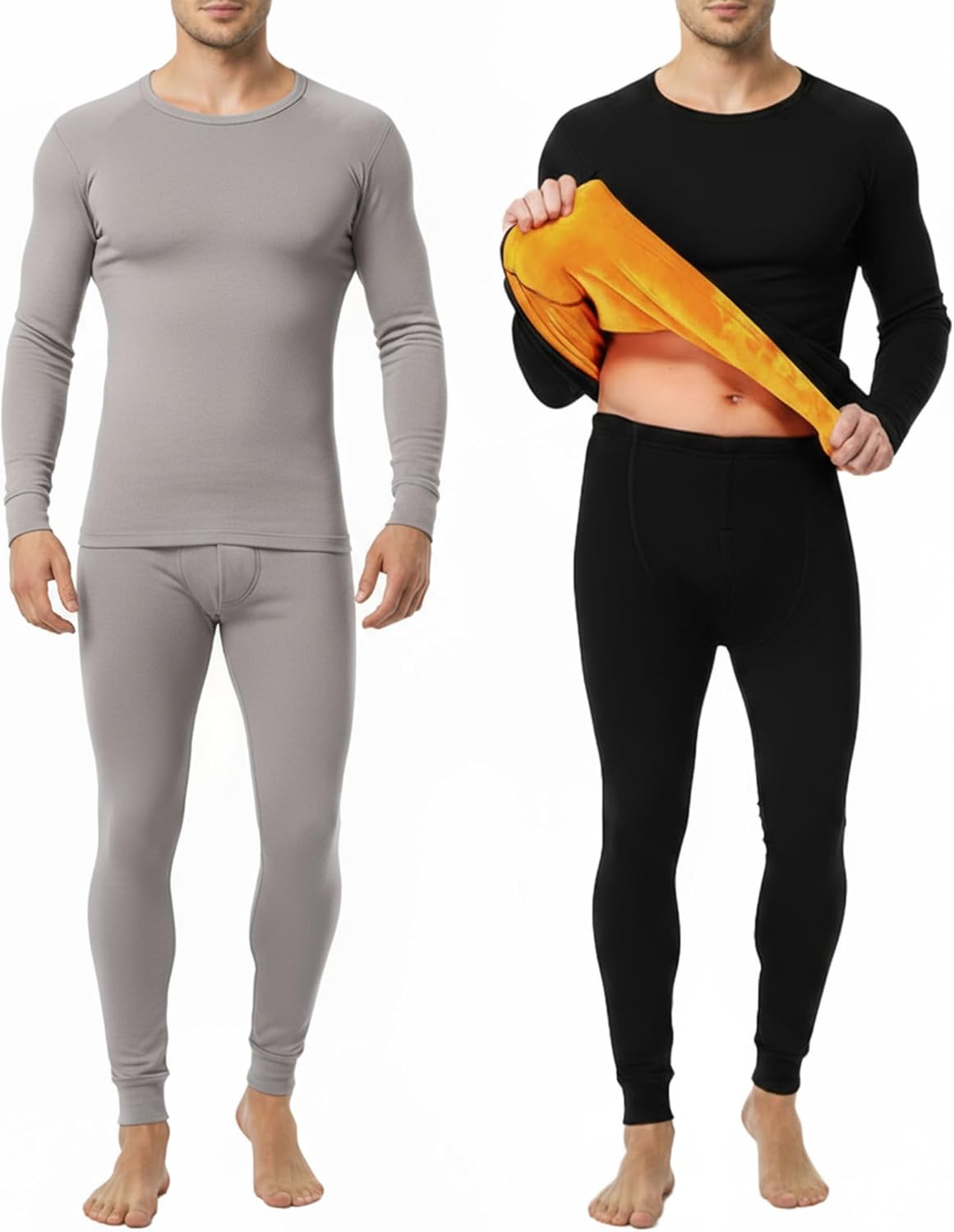 Patelai 2 Pack Mens Thermal Underwear Set Fleece Lined Underwear Shirt and Pants Set Base Layer Top and Bottom Cold Weather