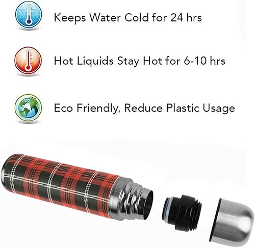 Miniatura 4 de Red Black Plaid Vacuum Thermos Christmas Tartan Check Insulated Water Bottle Stainless Steel Double Wall Flask Bottles, Sports Coffee Travel Mug Cup