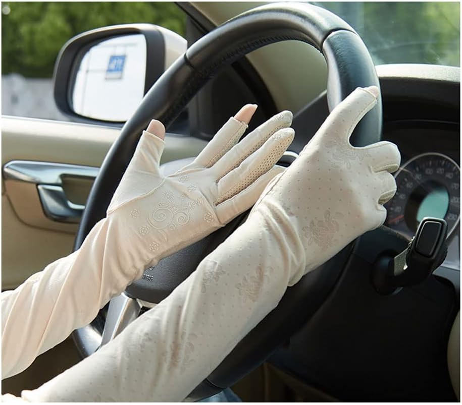 Sunblock Fingerless Gloves Non Slip UV Protection Gloves Driving Gloves for Women Girls (Color : A, Size : One Size)