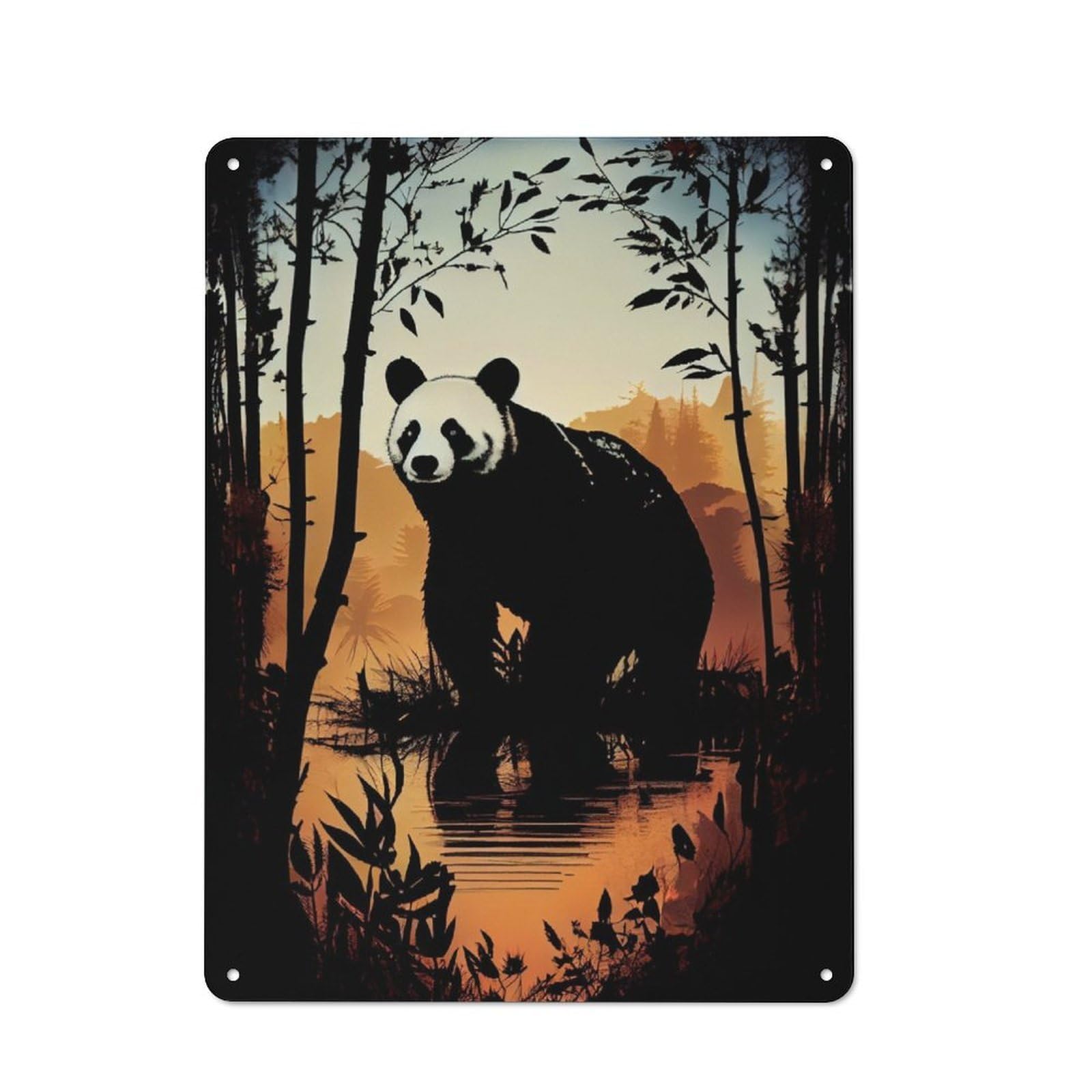 Metal Wall Sign 40x30cm Featuring Panda Silhouette for Workshop Wall, Suited to Metal Sign Collectors