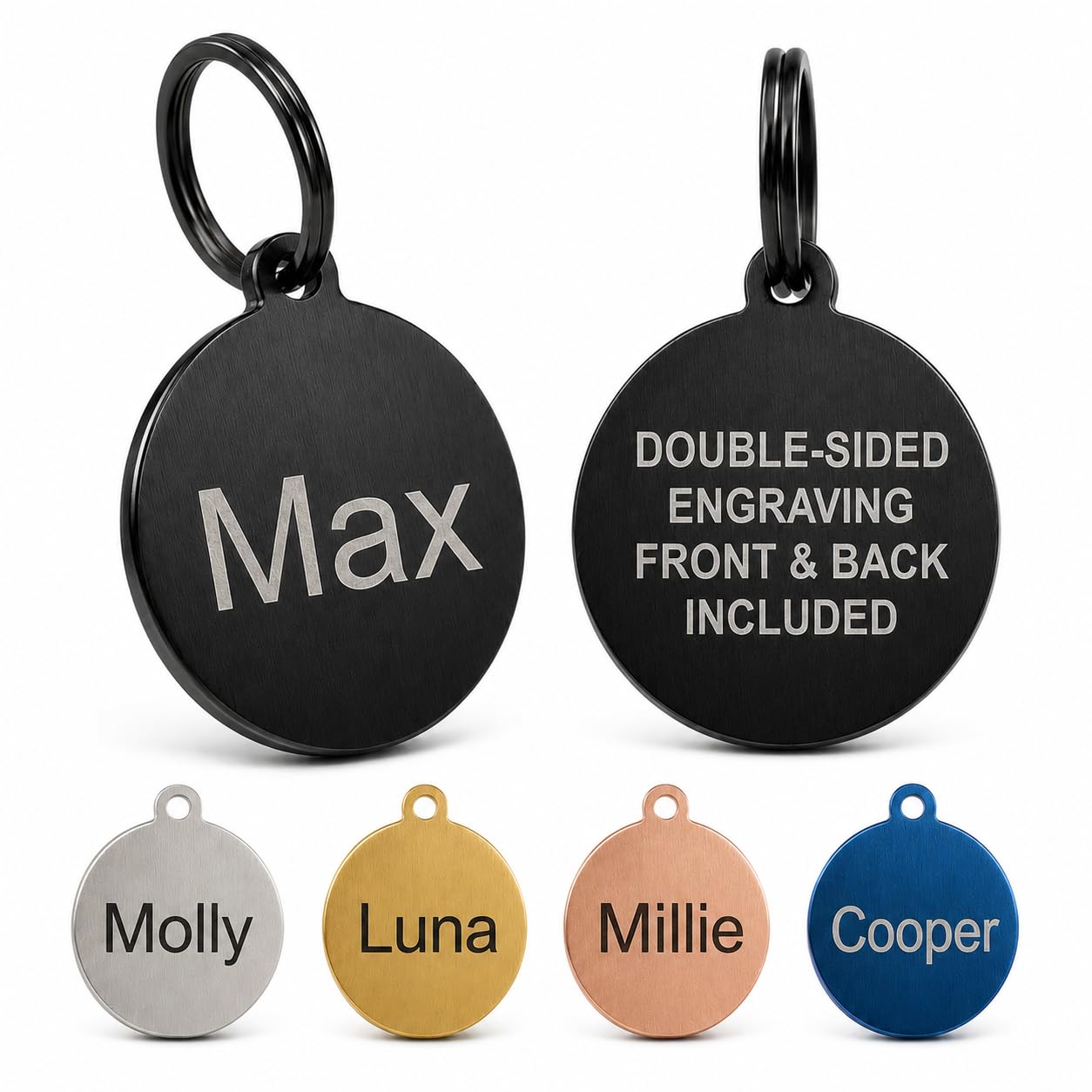 Personalised Laser Engraved Stainless Steel Dog and Cat ID Tags, Available in 5 Colours and 2 Sizes (Black, Small (25mm))