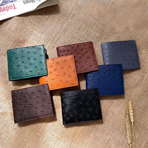 Image of HATA Navy Blue Ostrich Leather Bifold Wallet for Men, Double-Sided Ostrich Billfold with RFID Blocking, Handmade Leather Wallet Gift for Birthday, Anniversary, Father's Day VINAMOS-04
