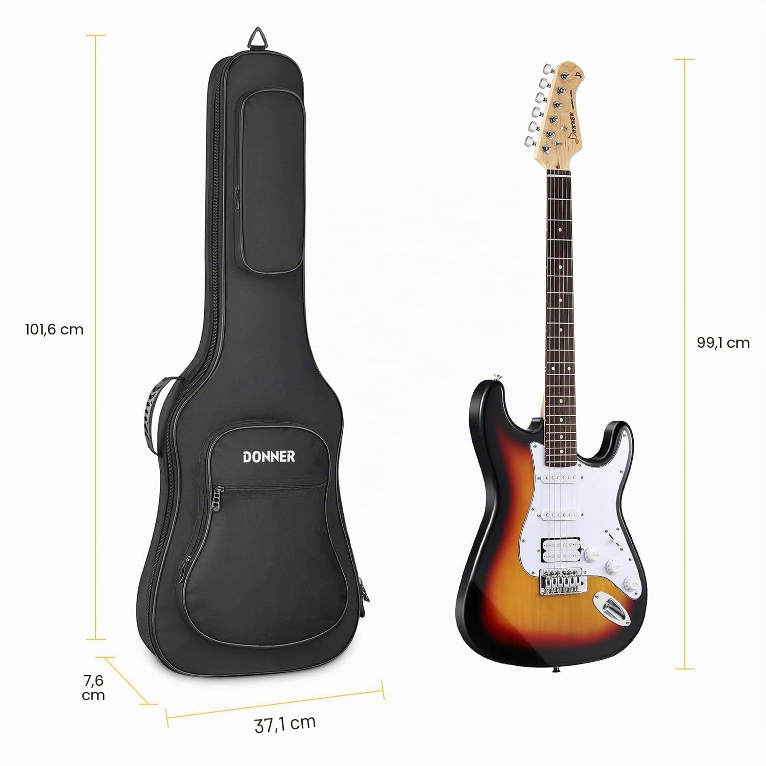 Donner E-Gitarrentasche 39 Zoll Gig Bag, 10mm Dicke, wasserdichtes Vlies, Rucksack, Schwarz