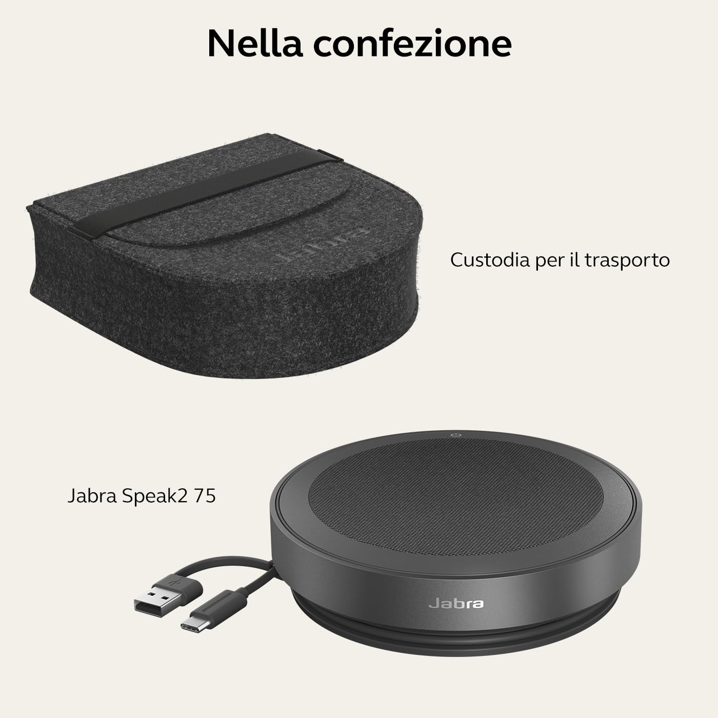 Jabra Speak2 75 Speaker Bluetooth Senza Fili per Lavoro, Grigio Scuro | 4 microfoni a cancellazione di rumore, altoparlanti da 65 mm, funzione di collegamento USB-A e USB-C, per Microsoft Teams