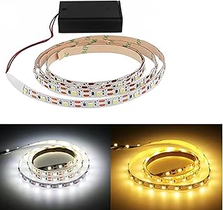 AA Battery Power Led Strip Light SMD2835 Flexible Lighting Ribbon Tape White/Warm White Cuttable Adhesive Lights Strip Cabinet Lights Backlight for Bedroom Party Decoration (Warm White, 1M)