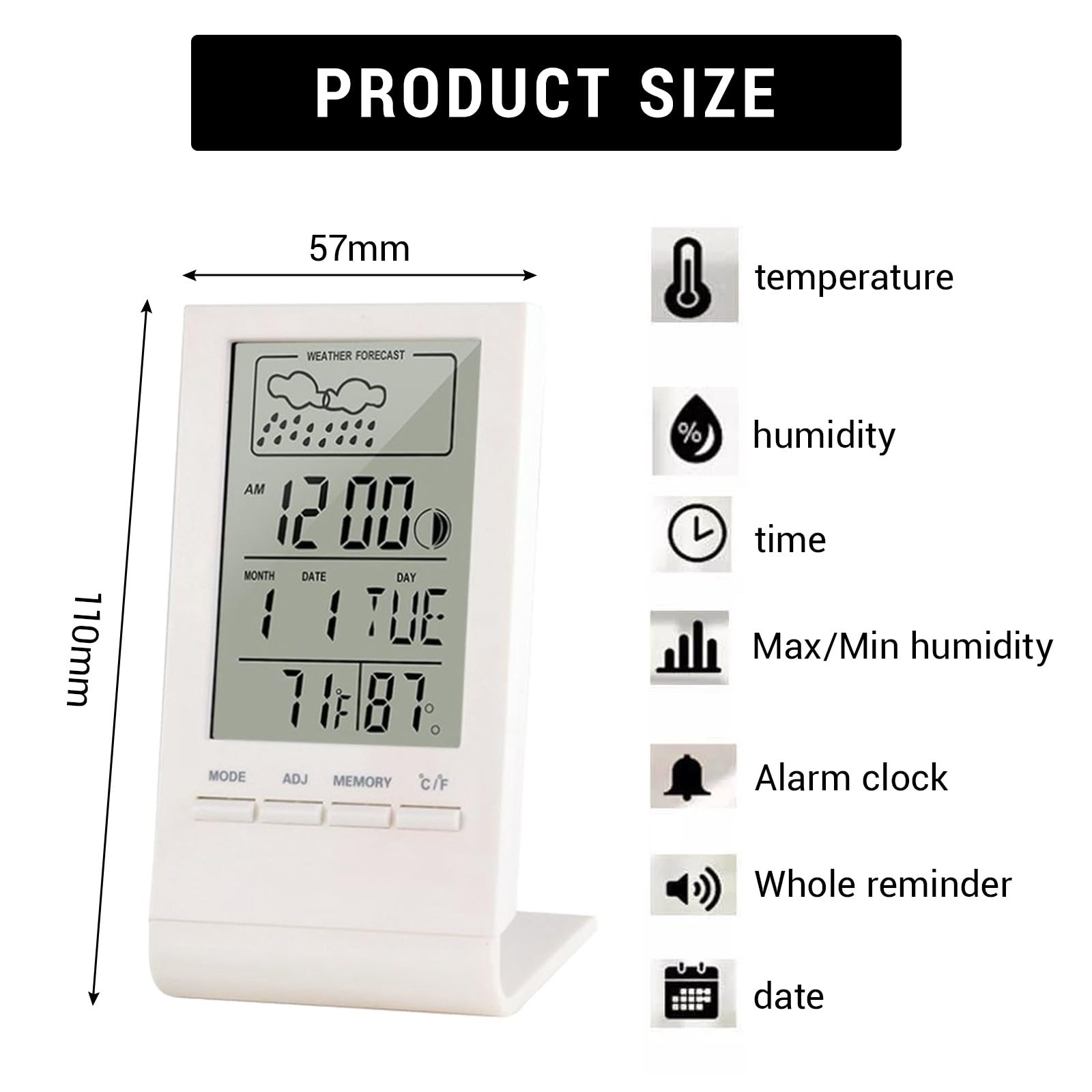 Estación de temperatura digital con termómetro interior/exterior, reloj controlado por radio, indicador de tendencia, reloj de mesa con fecha y día de la semana