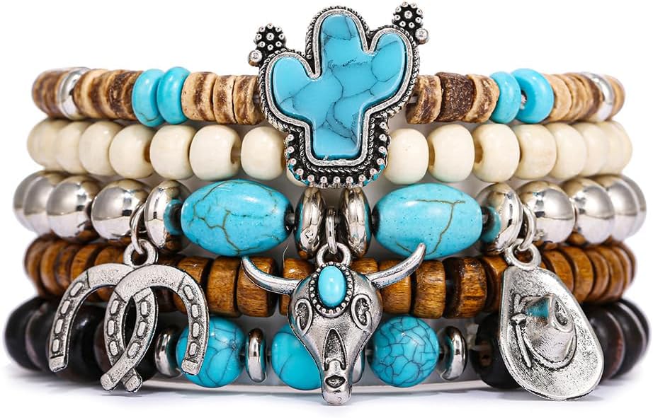 Western Leather Bracelets for Women Men Trendy Country Concert Outfits Cowboy Chic Boho Cowgirl Accessorie Turquoise Beaded Bracelet 2025 Fashion Jewelry - Image 8