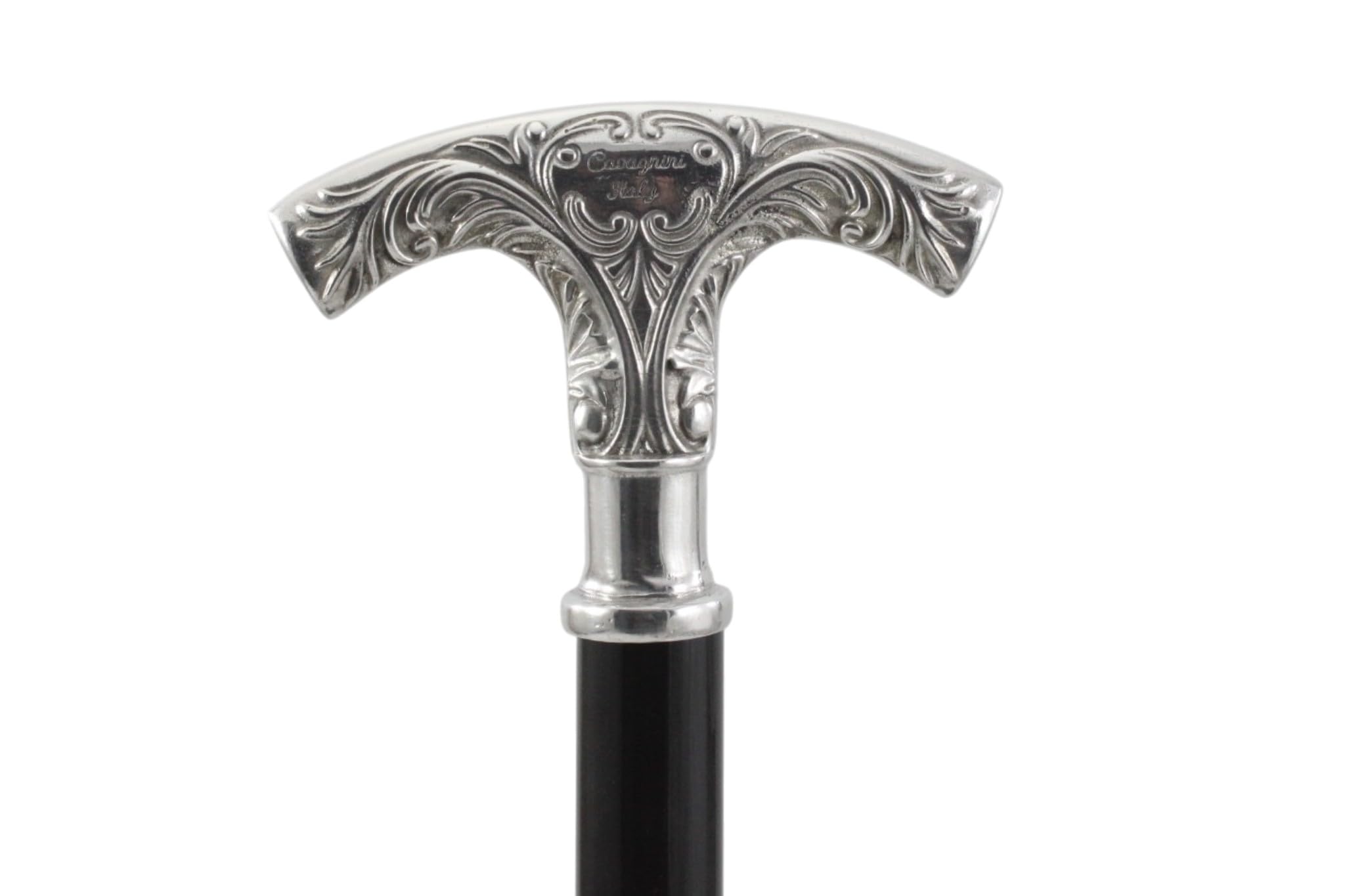 Bastón Artesanal de Madera Negra con Mango de Metal cincelado, 97 cm, Capacidad 135 kg - Elegante Regalo de Ceremonia para Hombres, Mujeres y Personas Mayores