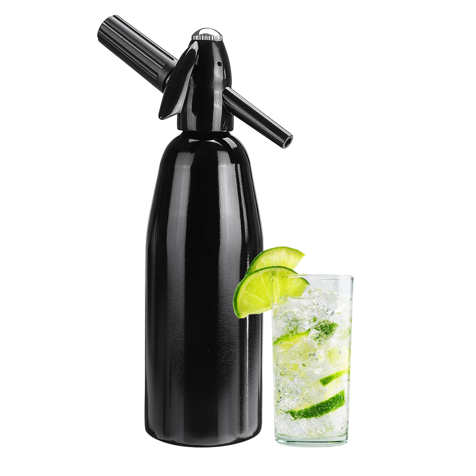 AstraLoom Soda Siphon 1L Aluminum Sparkling Water Maker Machine, Portable Seltzer Maker with 8g CO2 Cartridge Connector(Not Included) for Home/Bar/Kitchen, Carbonated Drink Tool (Black)