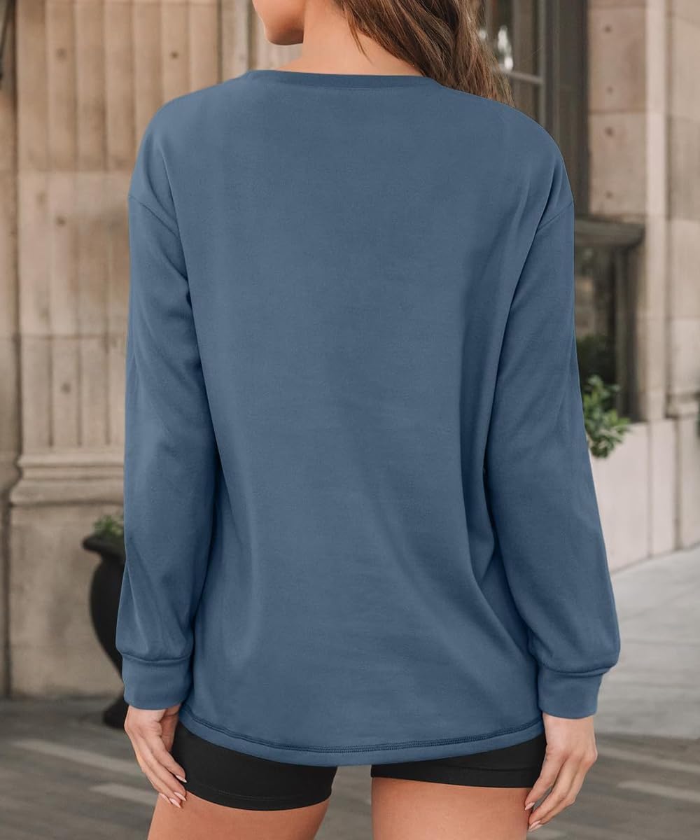 Womens Sweatshirts Long Sleeve Shirts Crewneck Fall Fashion T Shirt Winter Trendy Tunic Tops with Pocket - Image 4
