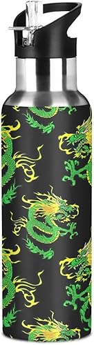 Miniatura 8 de Insulated Water Bottle 20 Oz, BPA-Free Sport Water Bottle Insulated for Gym Outdoor Travel School, Green Dragon Black