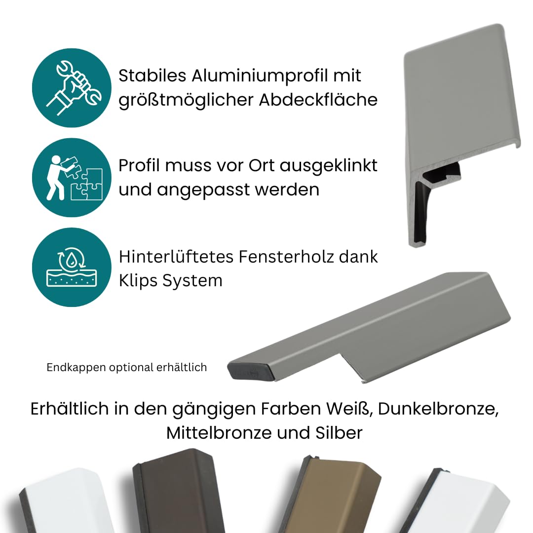 Flügelabdeckprofil L - Wetterschenkel für Holzfenster - Holz Alu Nachrüstset (Dunkelbronze G216, 120 cm)