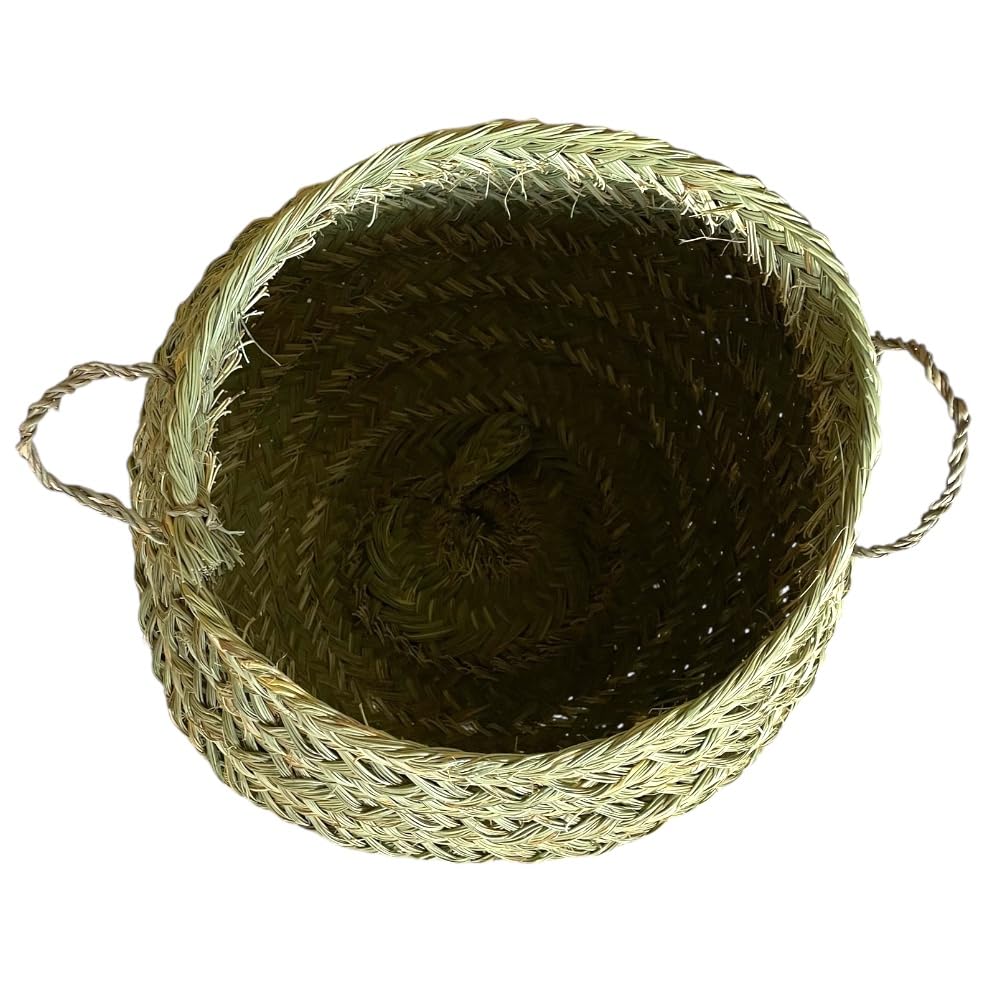 Cesta marroquí de paja trenzada de Esparto, redonda, plegable, 35 x 35 x 40 cm, estilo boho natural, con asas