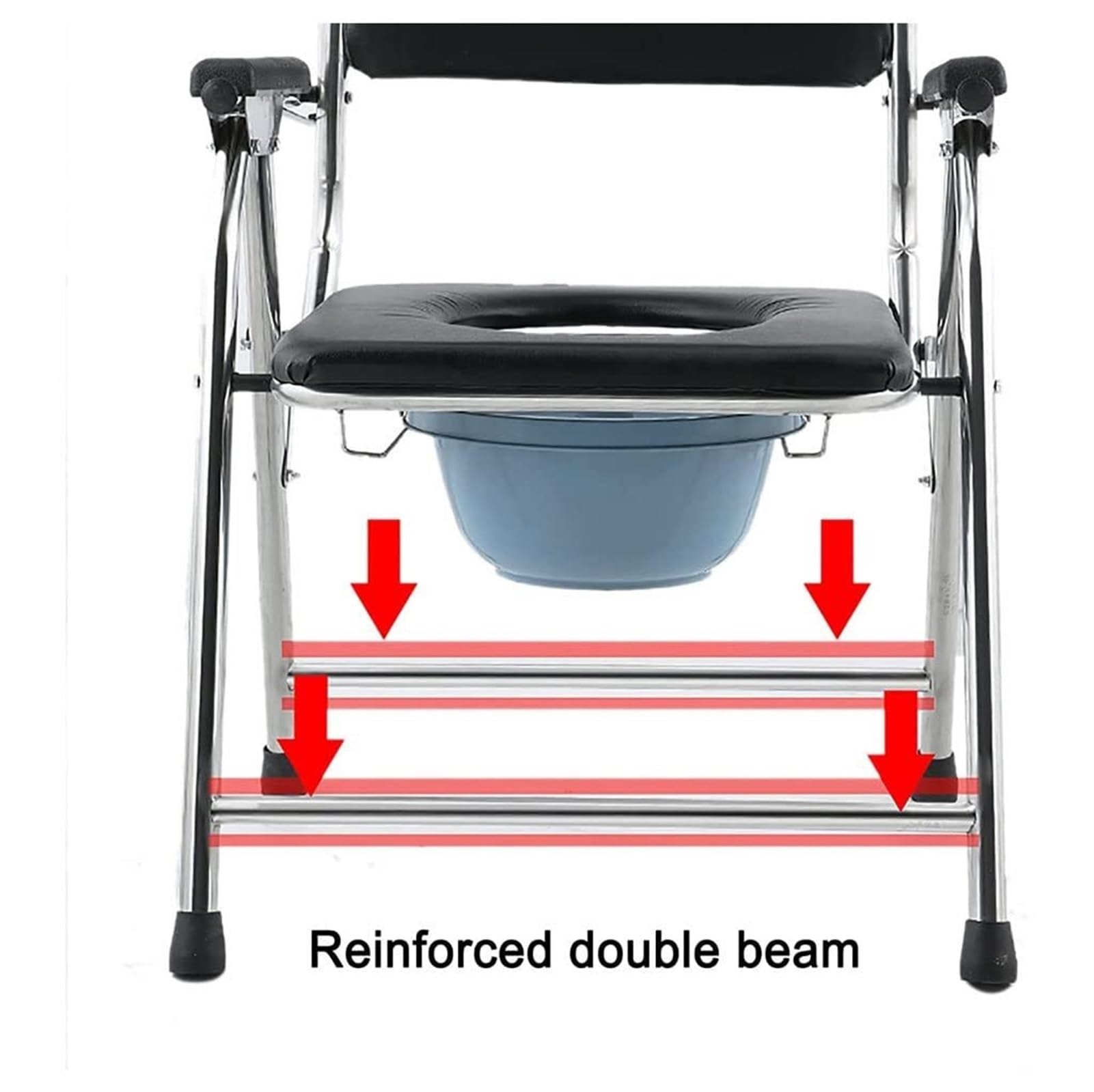 RENJJPBO Folding Lightweight Commode Portable Foldable Bedside Commodes Chair,Bathroom Toilet Chair with Backrest,Armrest,Height-Adjustable Shower
