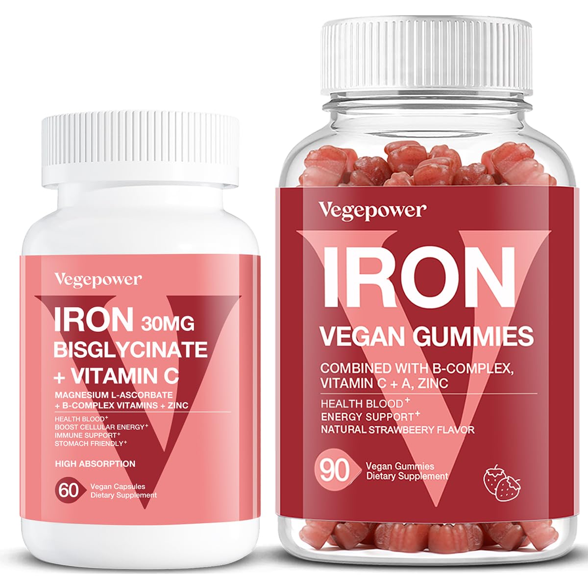 Amazon.com: VEGEPOWER Vegan Iron Gummies Strawberry Plus Iron