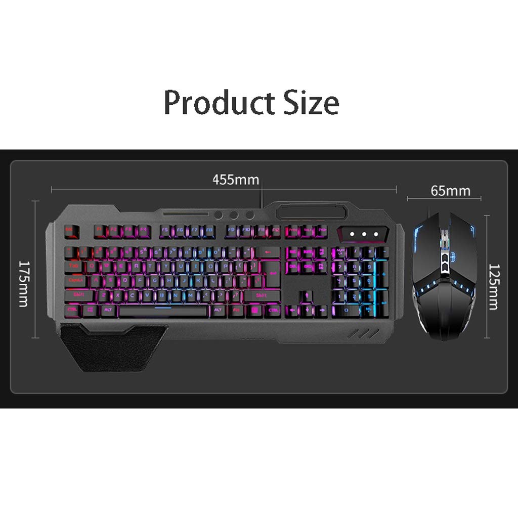 ARCH Tastiera E Mouse LED Wired, Tastiera del Computer Ergonomica, Tastiera Meccanica E Mouse, Tastiera USB, Wireless E Mouse con La Quarta Marcia DPI for Il Gioco O Ufficio (Color : Black B)
