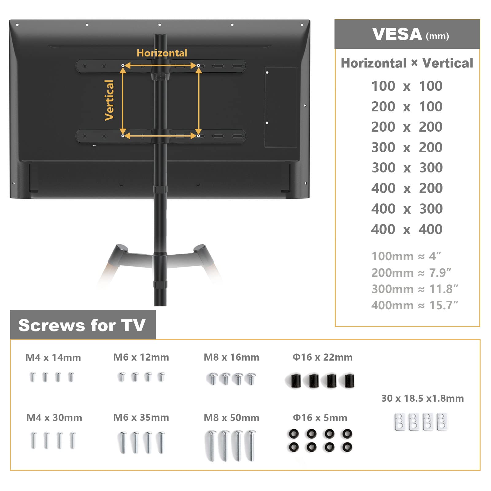RFIVER Treppiede Supporto TV Cavalletto Tripod da Terra da 32 a 65 Pollici per Televisore da LCD/LED/OLED/QLED/Plasma Girevole 180° e Regolabile in Altezza Max Vesa 400 x 400mm 35kg Marrone