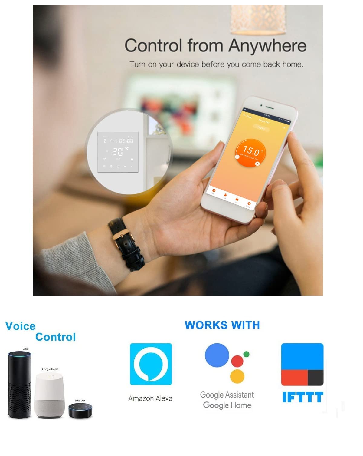 Thermostat numérique Wi-Fi mural ou pour cassette 503 compatible avec Amazon Alexa Echo, 3 A 220 V ios android chrono thermostat programmable pour chaudière à gaz murale Tuya Smart Life