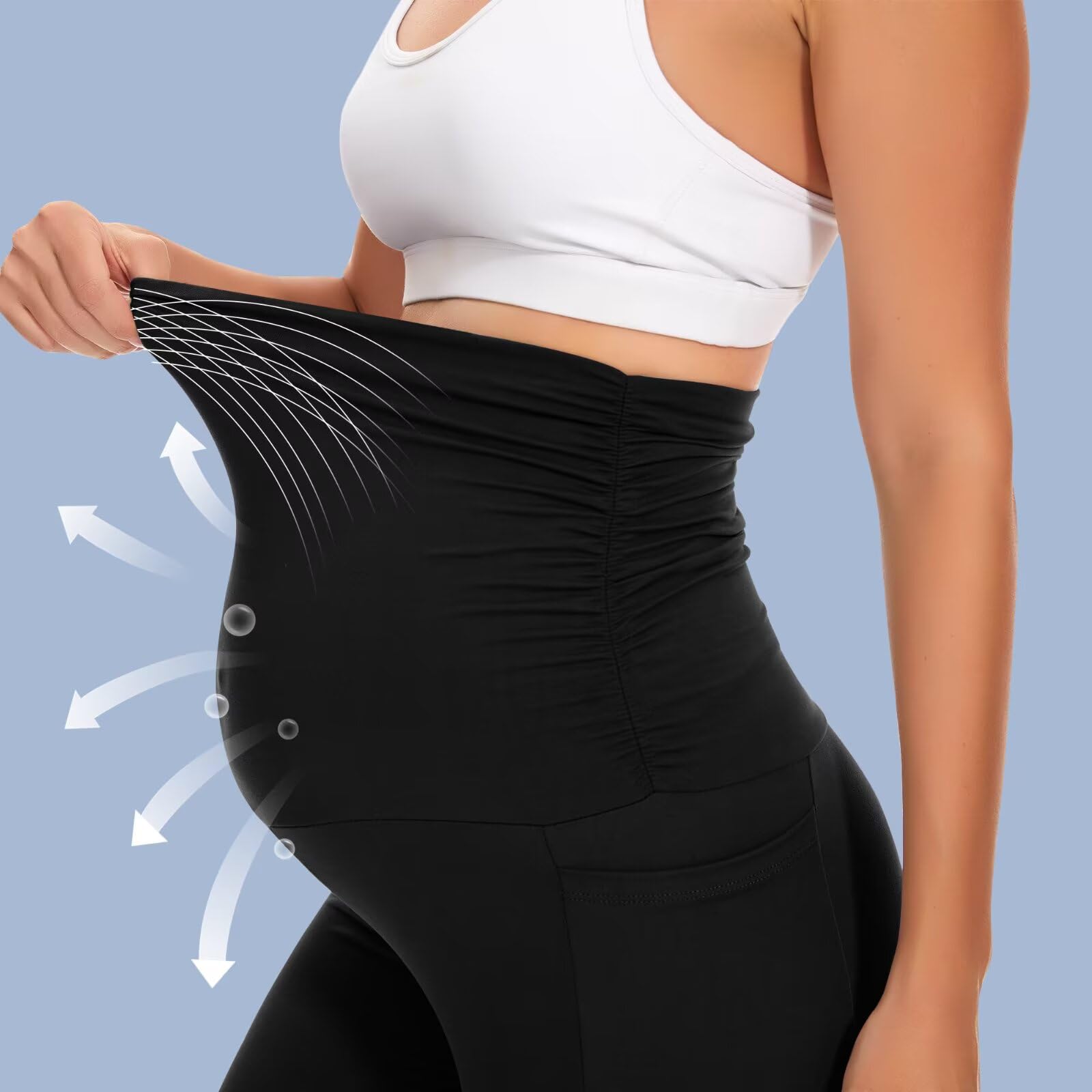 Happy.angel Paquete de 2/3/4 leggings de maternidad con bolsillos sobre el vientre, pantalones negros para entrenamiento, yoga, embarazo
