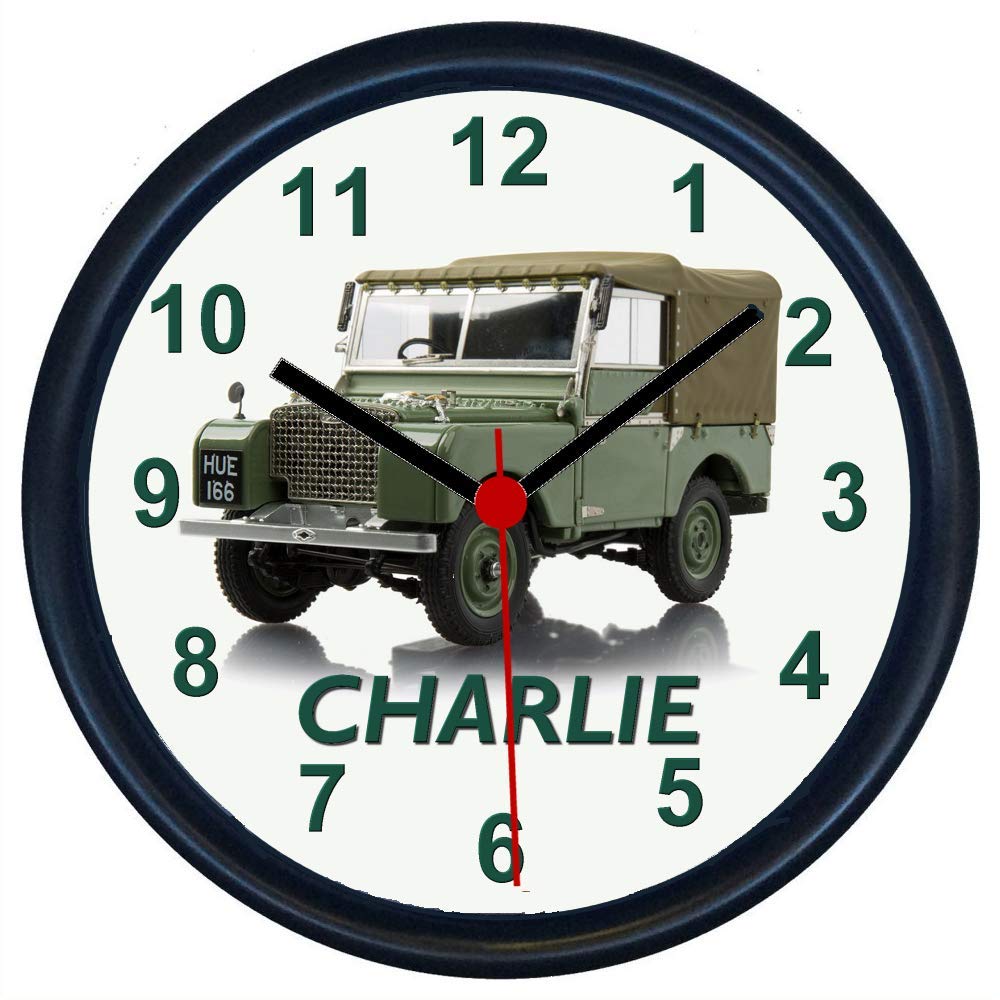 Key Expressions Black, Green Personalised Wall Clock For Land Rover Series 1 Enthusiasts